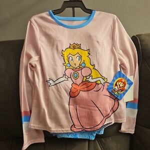 Kids Pink Princess Peach And Disney Princess Long Sleeve PJ Set